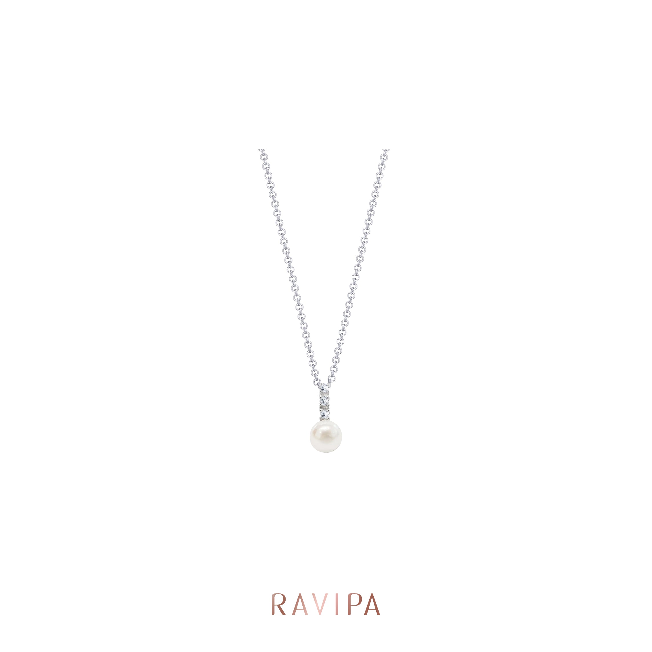 Skinny Tiny Diamond Pearl Necklace Ravipa