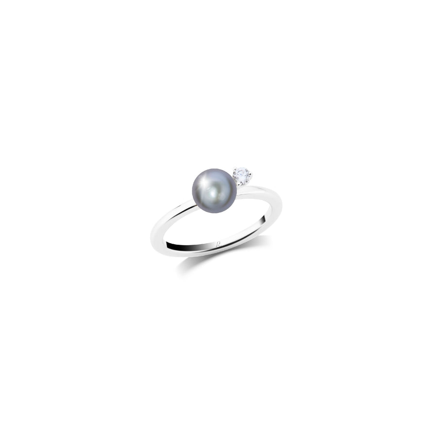 Viva Petite Diamond Moon Grey Pearl Ring