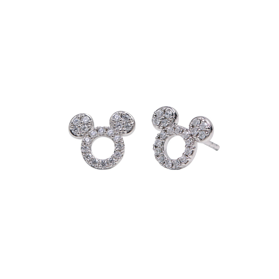 Silver Mickey Mouse Diamond Earrings