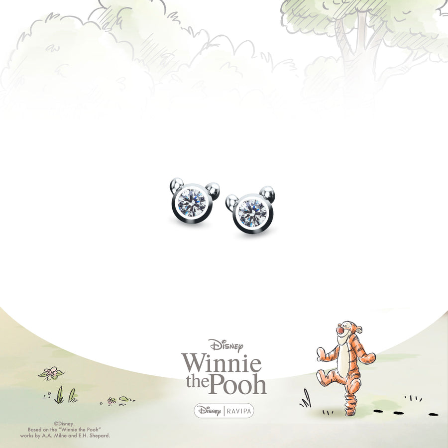 Silver Winnie the Pooh Diamond Earrings
