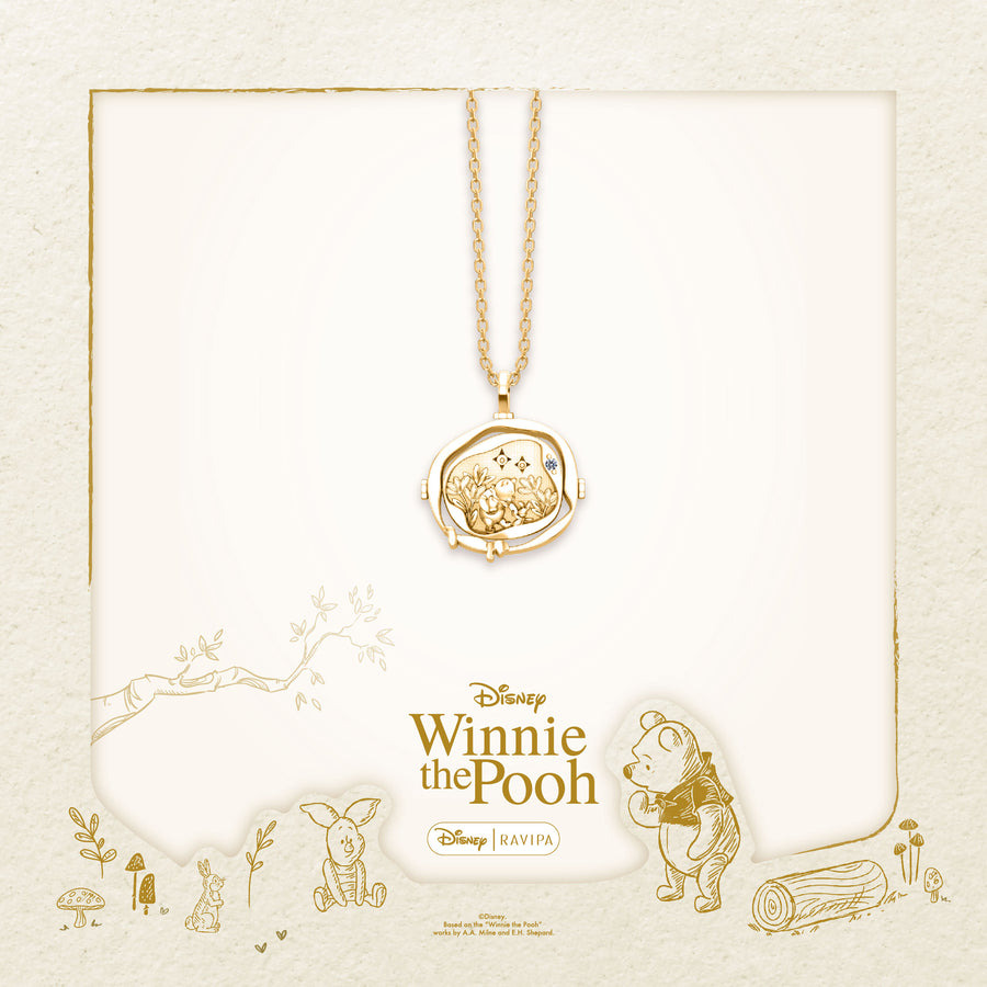Gold Pooh & Piglet Spinning Coin Necklace