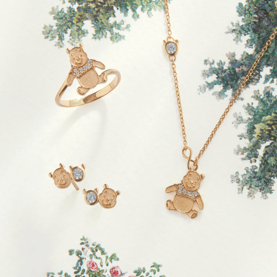Gold Winnie the Pooh Signature Earrings