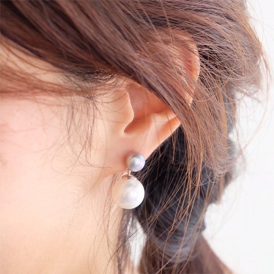 Double Little Grey Pearl Earrings -Shell Pearl