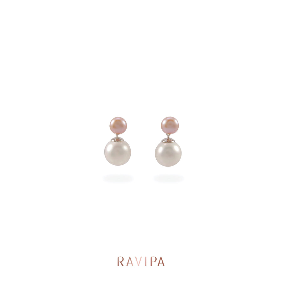 Double Pink Gold Pearl Earrings -Shell Pearl
