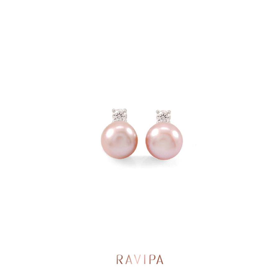 Diamond Pink Gold Pearl Earrings