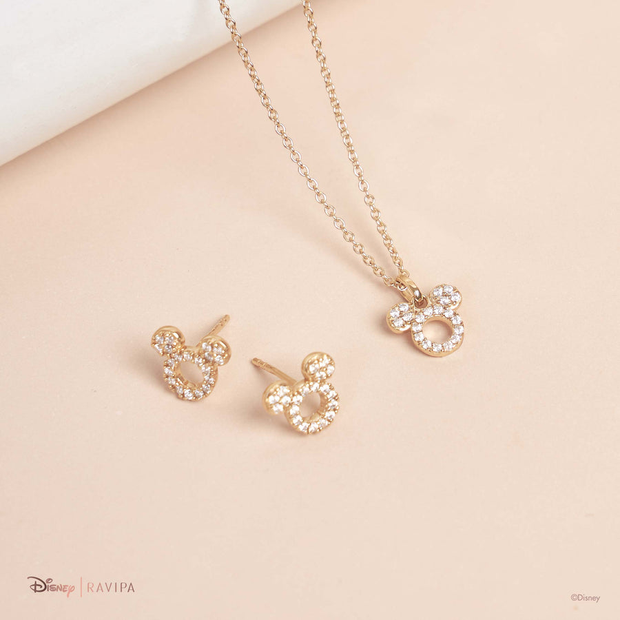Gold Mickey Mouse Diamond Earrings